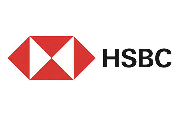 HSBC logo with a red geometric emblem and bold black 'HSBC' text